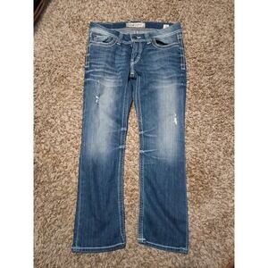 BKE Sabrina Bootcut Jeans Womens 28 Medium Wash Distressed Contrast Stitch Denim